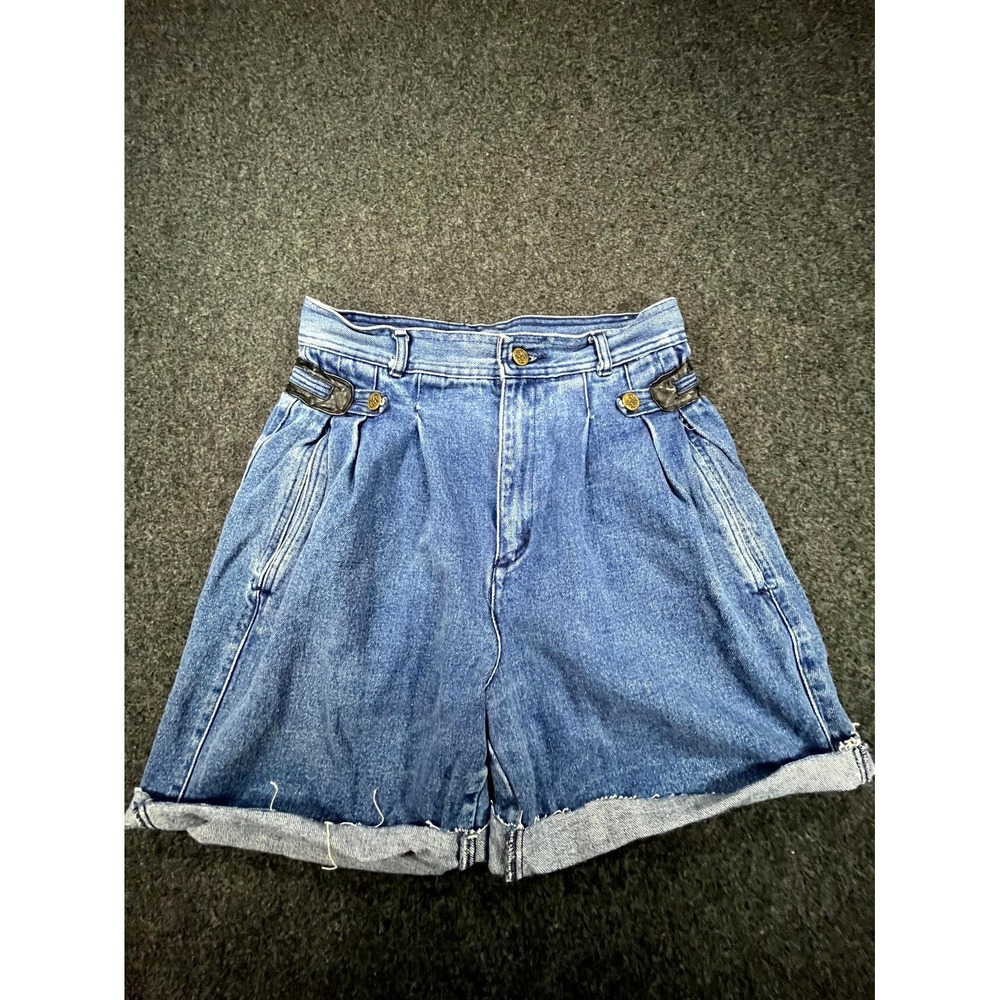 Vintage Los Cuesta Shorts Womens 11/12 Blue Denim High Rise Pleated Buckle